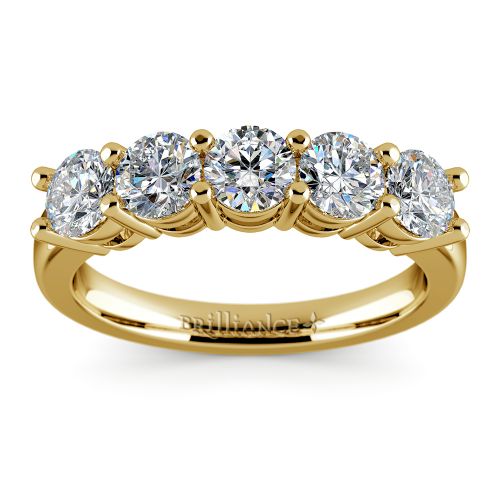 Five Diamond Wedding Ring in Yellow Gold (1 1/2 ctw)