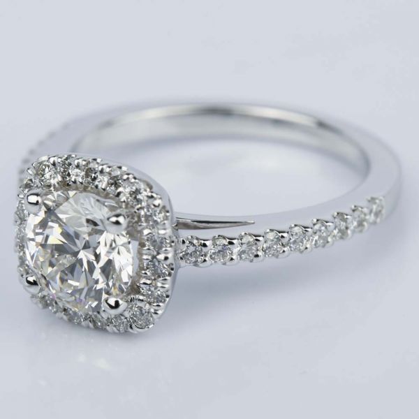 Square Halo 1 Carat Diamond Engagement Ring in White Gold